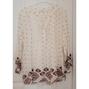 Fun2Fun Cream Floral Boho Blouse Top Large